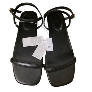 GAP Flat Strappy Sandals True Black V2 Square Toe Ankle Strap Womens 8 NEW 90s
